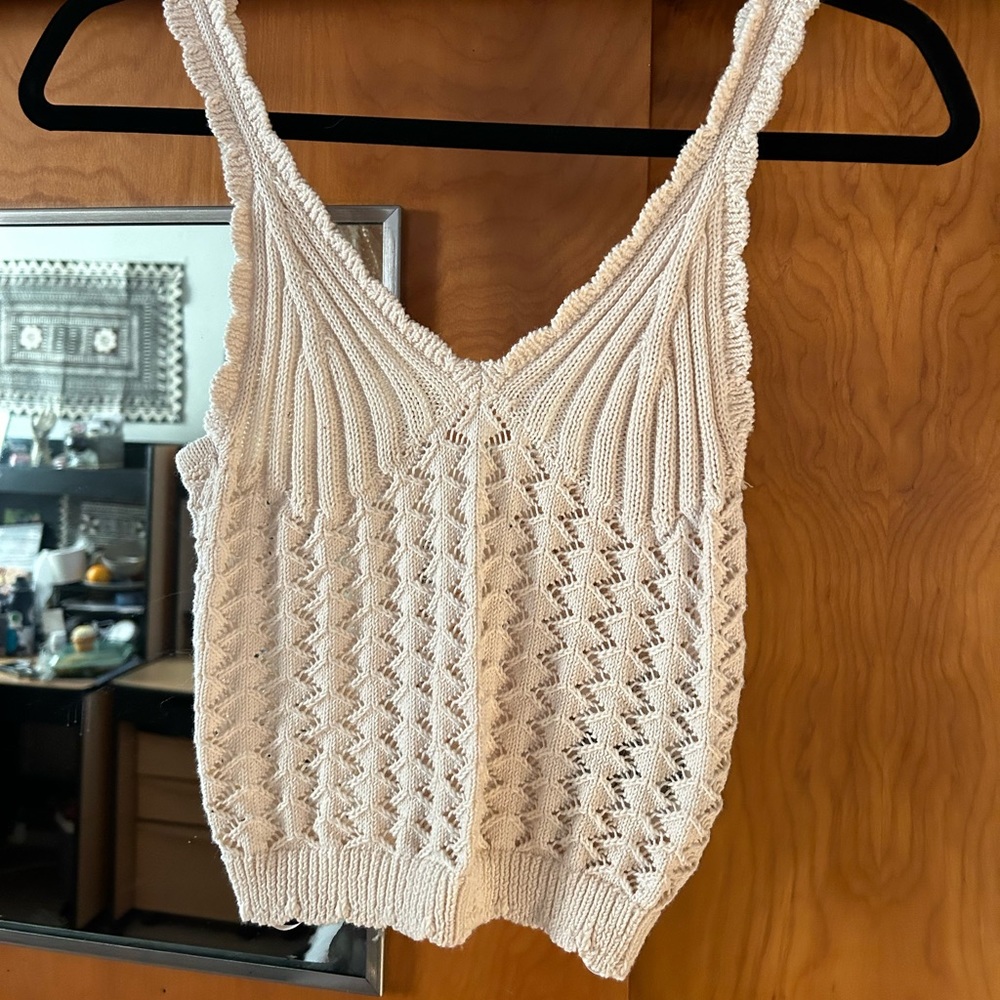 Tan Crochet Knit Top